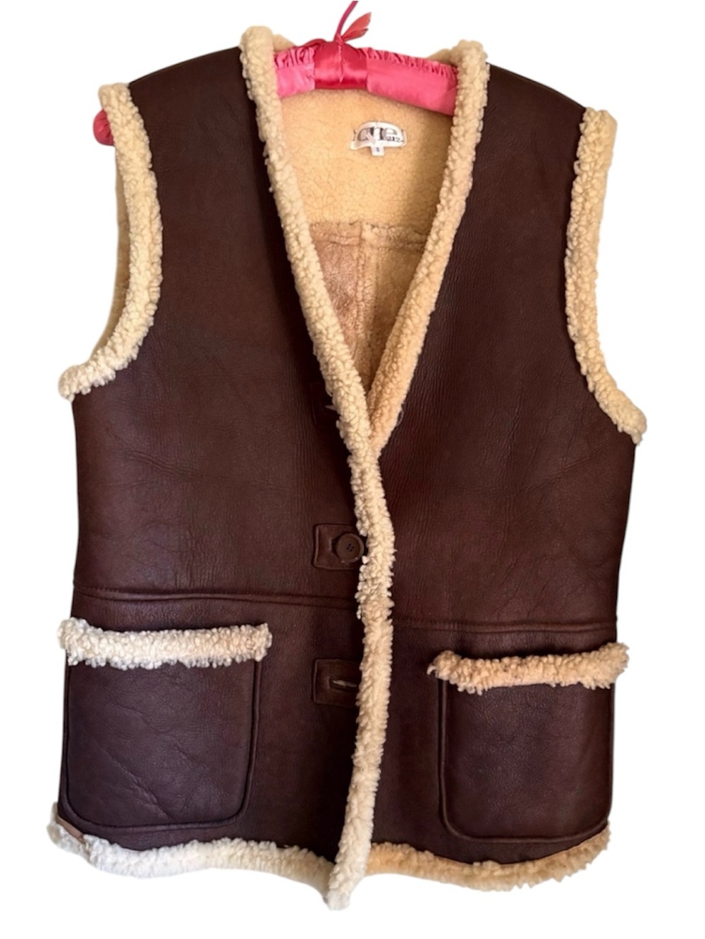 One 212 Women’s Shearling Sheepskin Vest Brown Leather Vest USA Vintage Size S